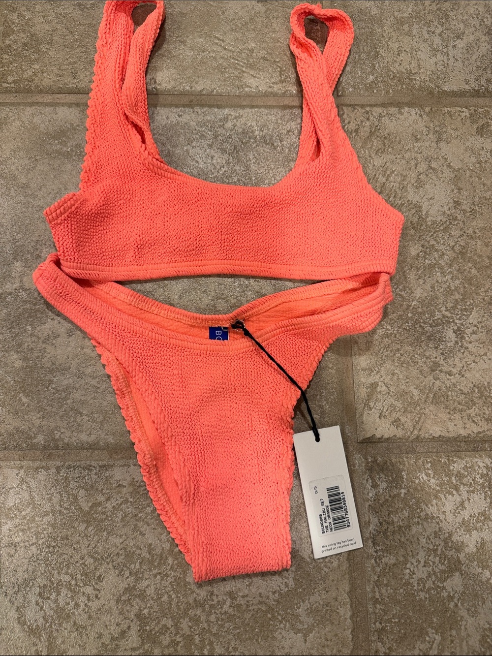 bond-eye Coral Textured Scoop Bikini Set